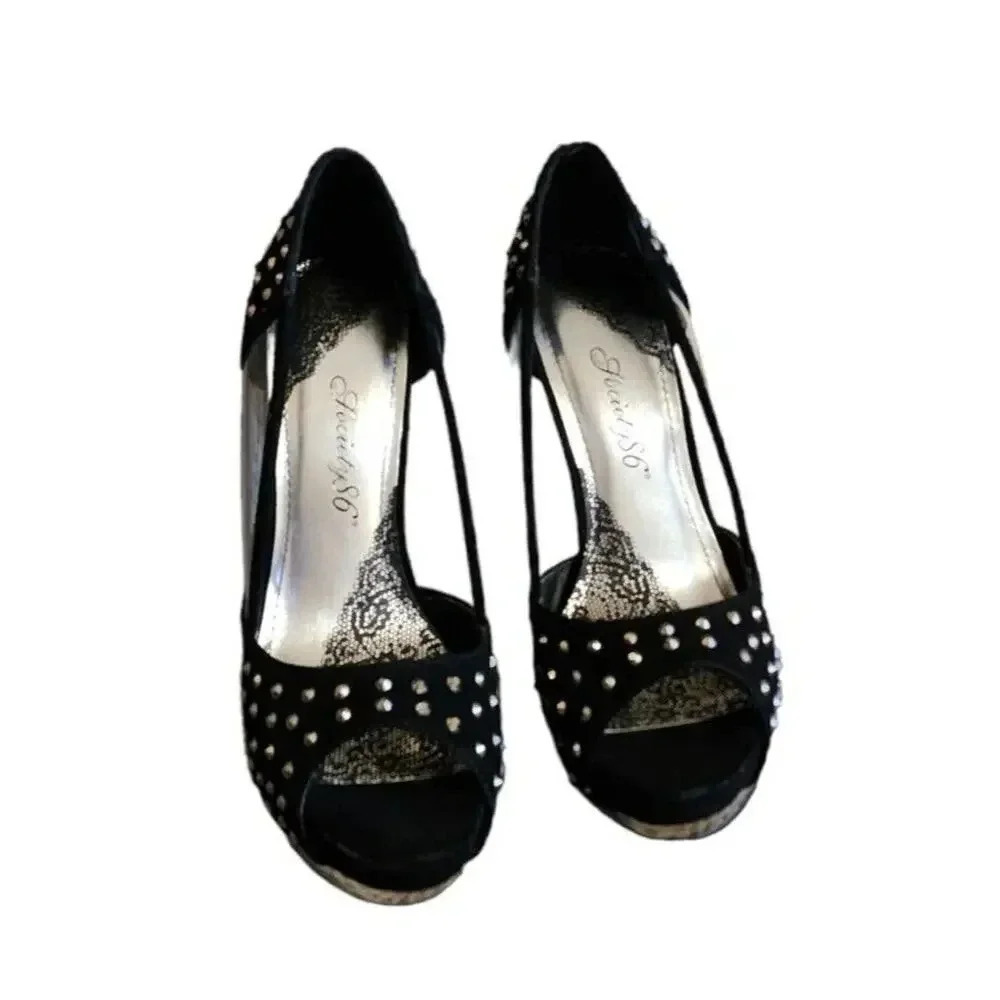 New Society 86 Women's Baha-1 Black Studded Stiletto Heels Shoes Size 8